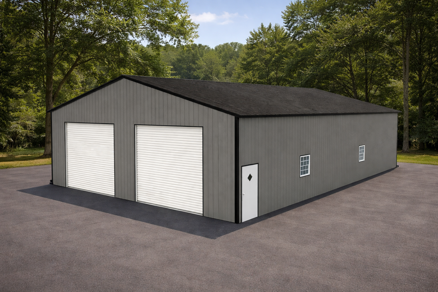 Steel garage with roll-up doors