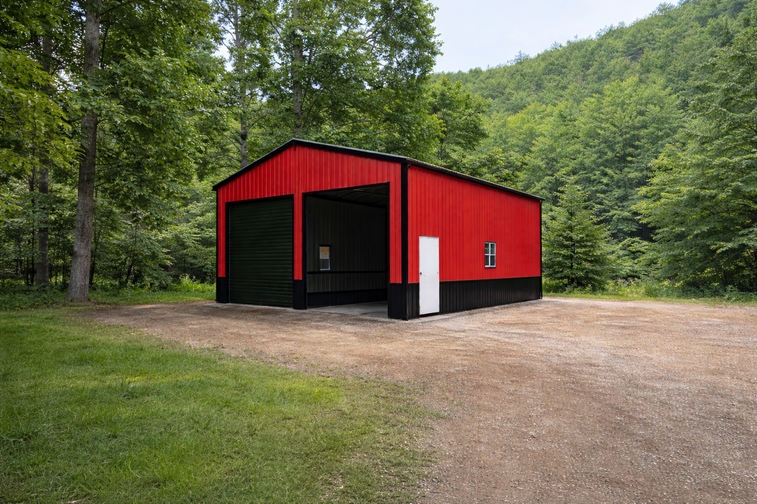 red steel garage building with roll up door custom metal building dealer