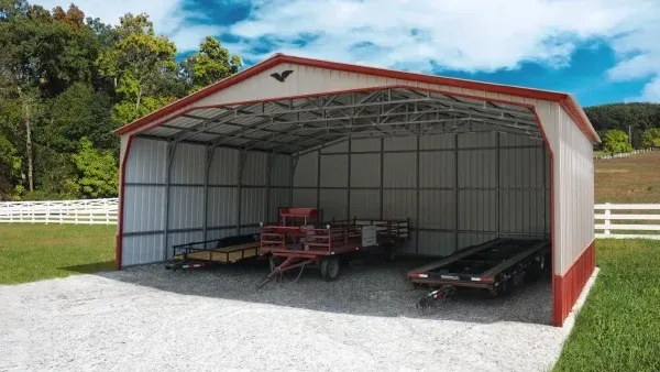 Red commercial steel building