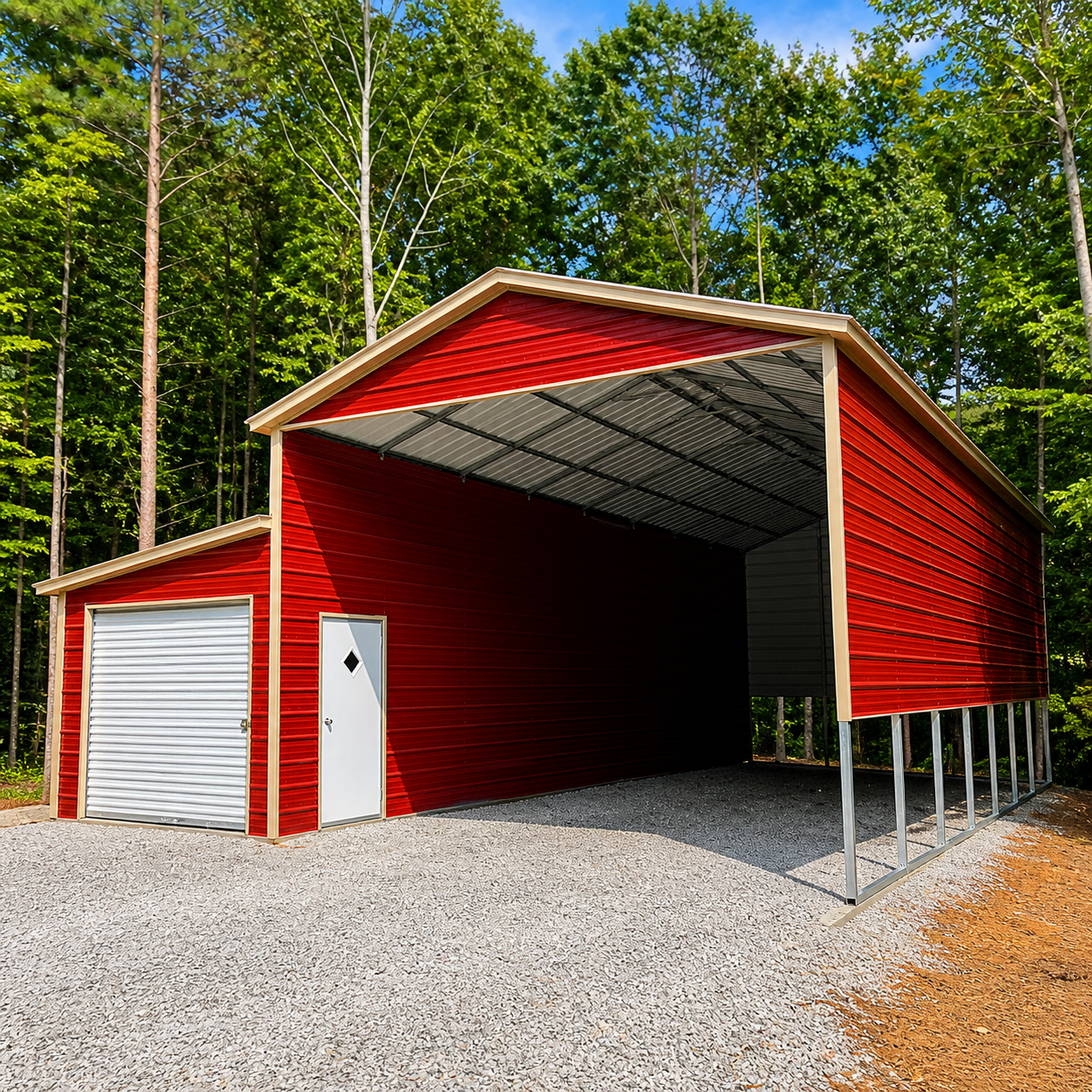 Metal building with enclosed lean-to