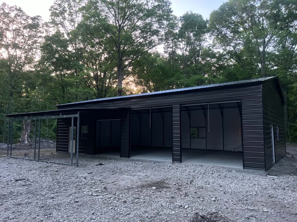 24x40x12 with two 10x10 roll up doors and one 9x8 roll up door with lean-to