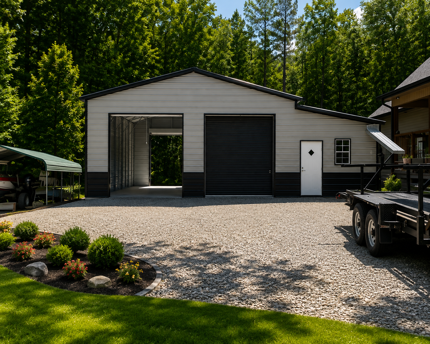 24x30 Steel Garage with Enclosed Lean-to in Greensboro, North Carolina