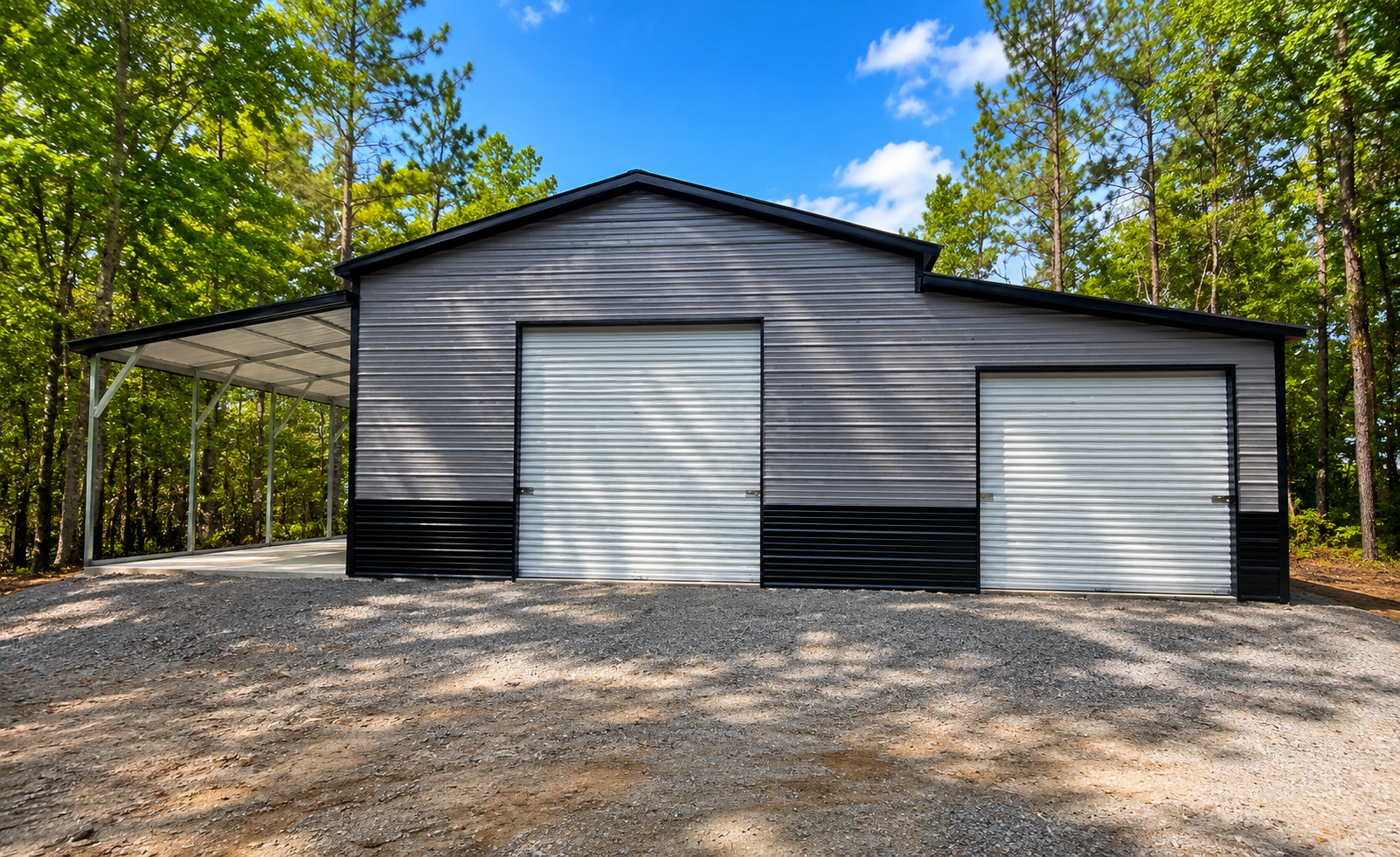 22x30 Steel Garage with enclosed lean-to in Stuart, Virginia